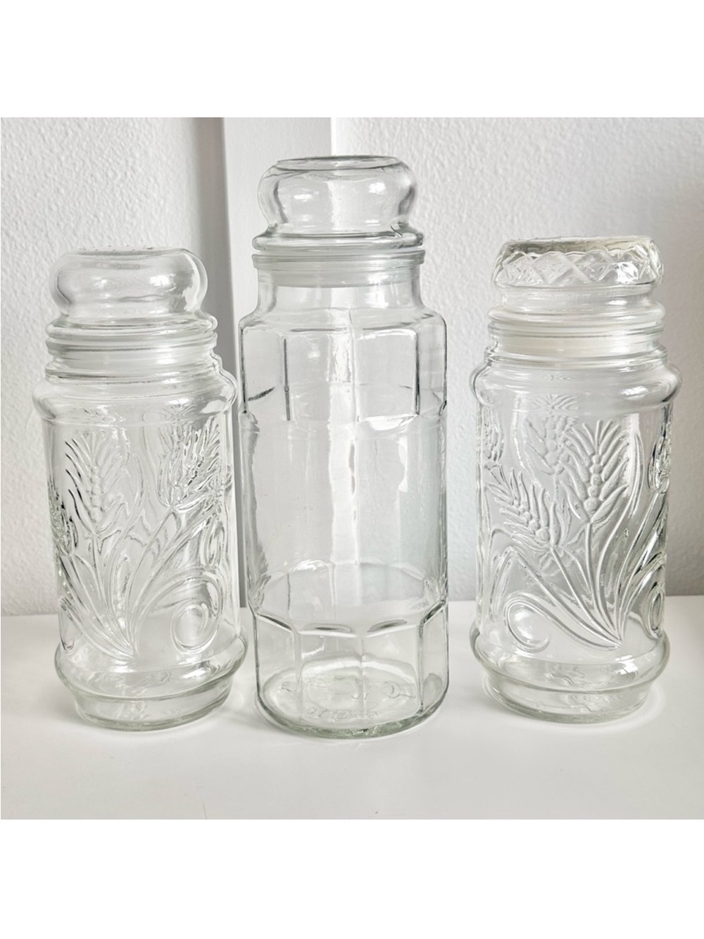 (3) 1980s Planters Peanuts Anchor Hocking Glass Jars Vintage Storage Rare HTF